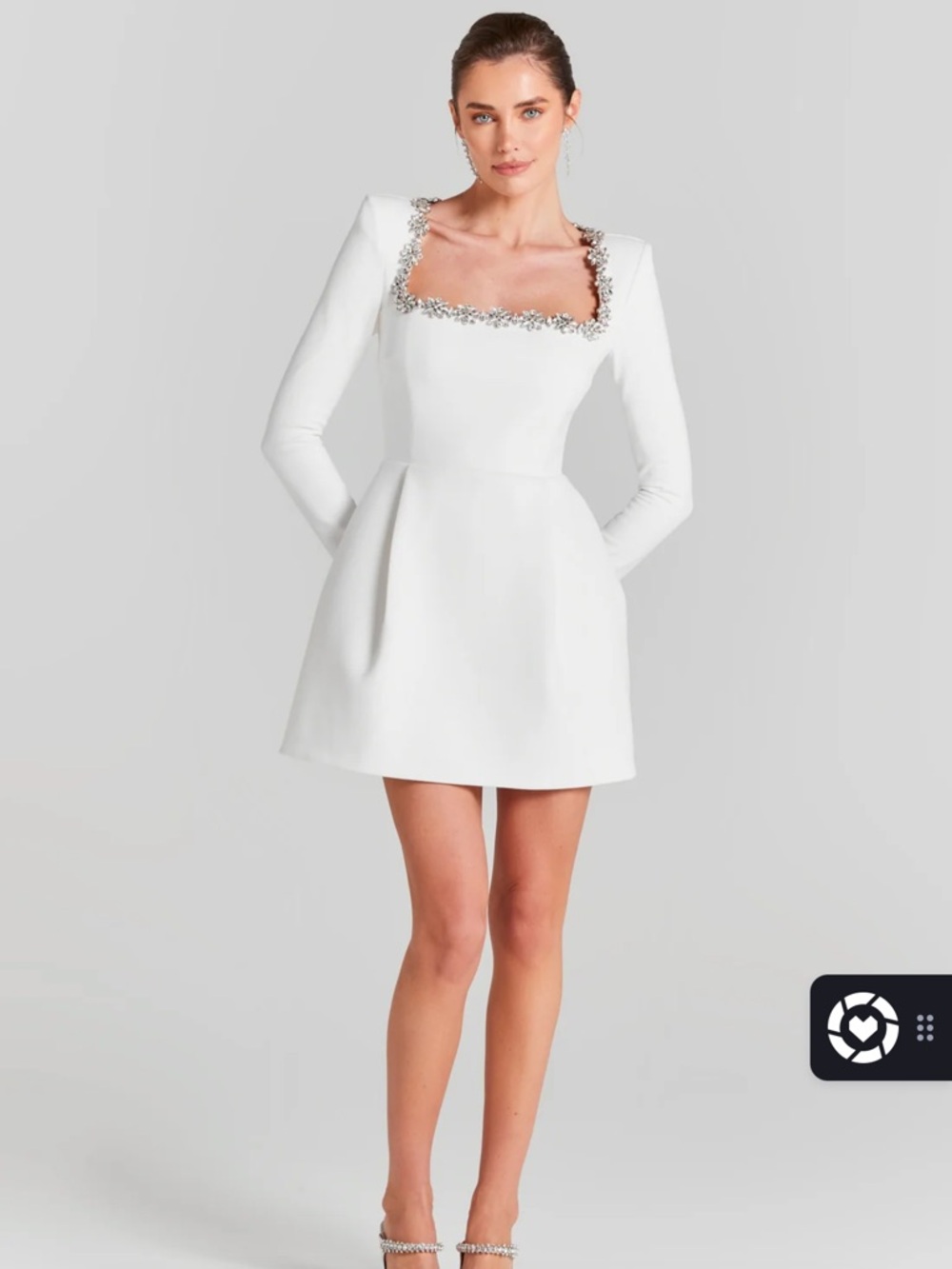 NADINE MERABI Kimberly White Long-Sleeve Square-Neck Mini Dress